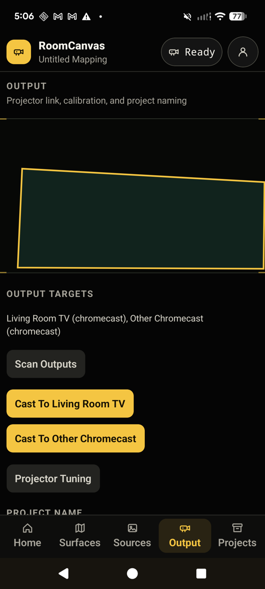 Output screen live-casting to a Living Room TV